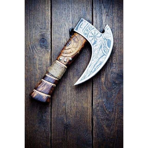Viking-Style Ulu Knife with Damascus Steel Blade