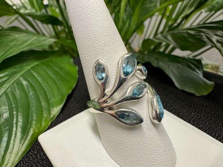 Sterling Silver Natural Gemstone Blue Topaz Ring Size 9
