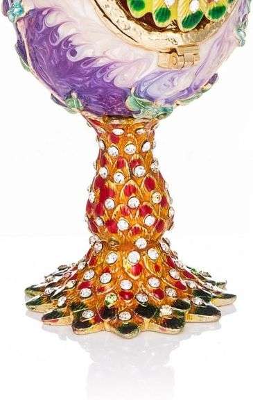 Hand-Painted Peacock Style Fabergé Egg Enamel Trinket Box
