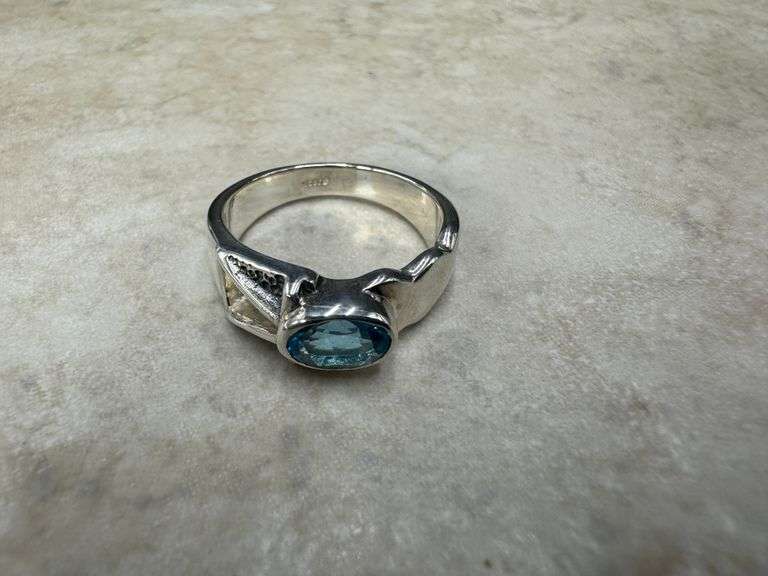 Sterling Silver 925 Natural Gemstone Blue Topaz Ring Size 7
