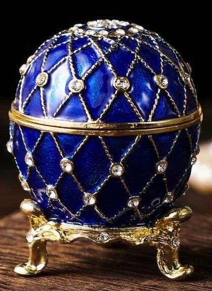 Hand-Painted Enamel Fabergé Egg Style Trinket Box – Vintage Jewelry Keepsake Case