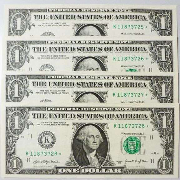 (4) Superb $1 2021 Star Replacement Notes Dallas-Consecutive!