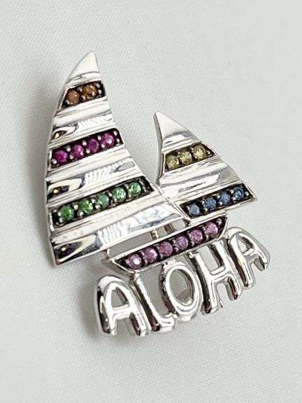 14KT White Gold Saliboat Aloha Brooch