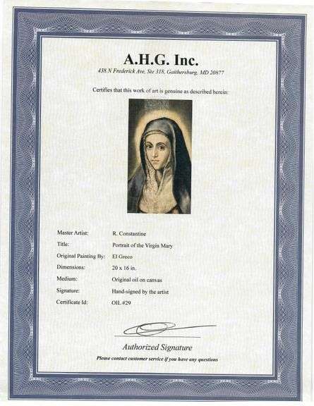 Highly Collectible After El Greco One of a kind oil on Canvas signed by the artist, Portrait of the 