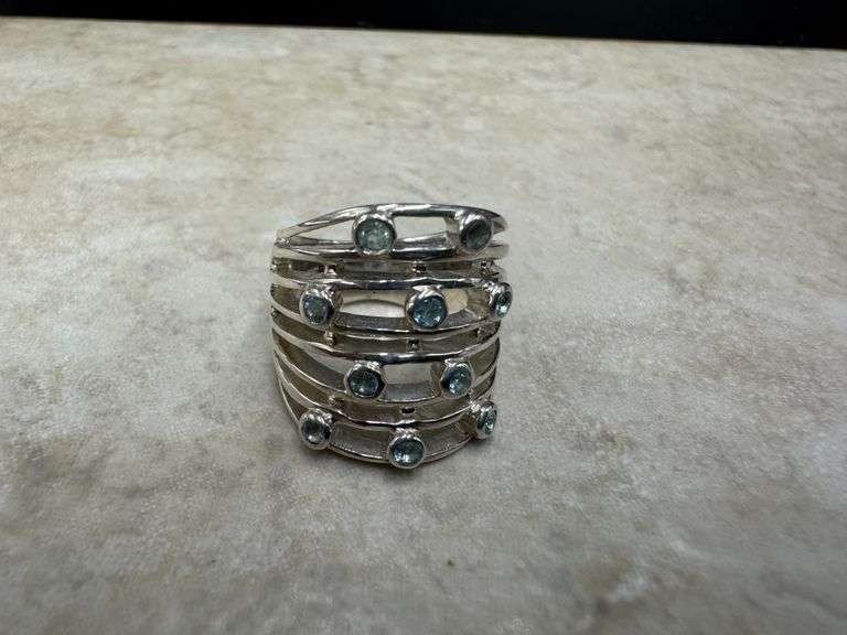 Sterling Silver Natural Gemstone Blue Topaz Ring Size 6