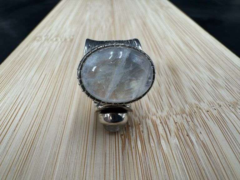Sterling Silver Natural Rainbow Moonstone Gemstone Ring Size 7
