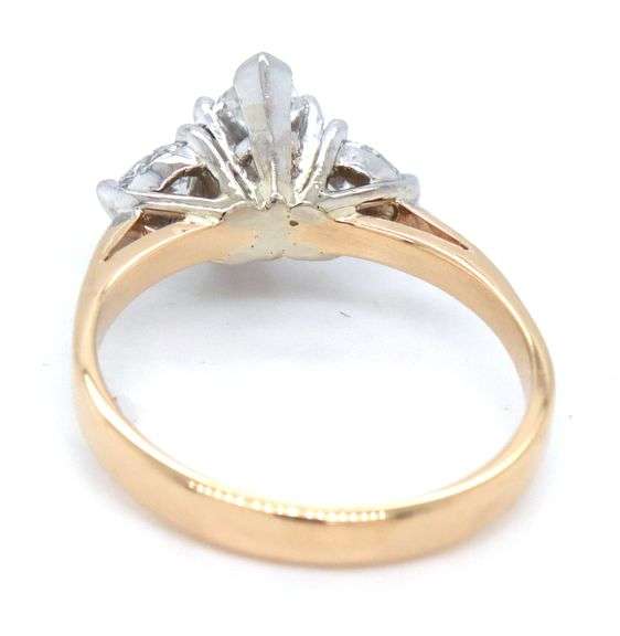 14kt Yellow gold 0.81ct marquise and 0.30ctw princess cut 3 stone diamond engagement ring