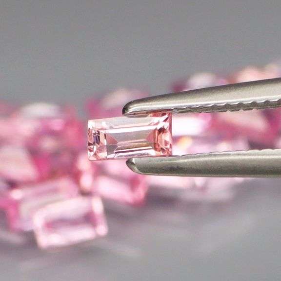 Baguette cut! 3.53ct set of Sapphires with candy pink hues!