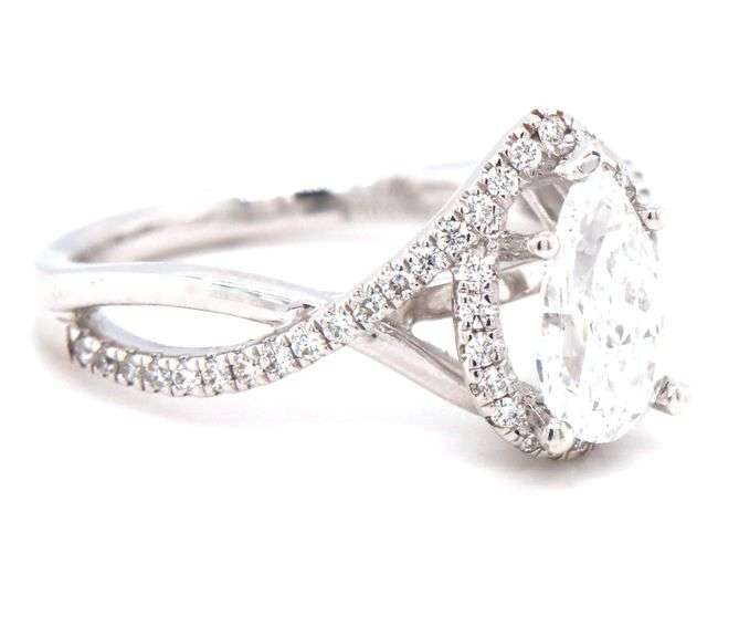 14kt White gold 1.07ct lab grown diamond pear shaped in Gabriel & Co 0.26ctw halo open Infinity diam