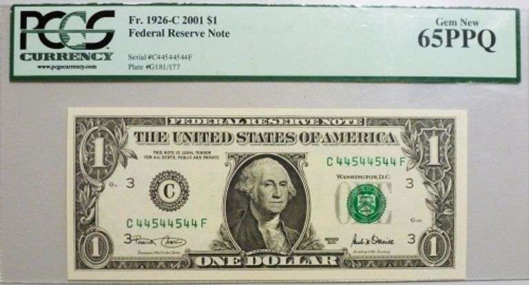 Superb $1 2001 Philadelphia Fancy Radar Number 44544544 PCGS 65 PPQ!