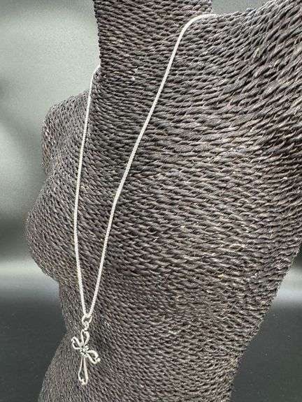 Elongated Heart Ornate Filigree Swirl Cross Pendant .925 Sterling Silver Charm