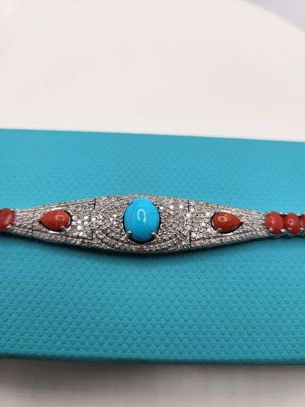 Sophisticated Turquoise Silver Bracelet with Corals