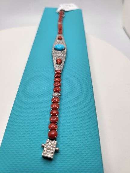 Sophisticated Turquoise Silver Bracelet with Corals