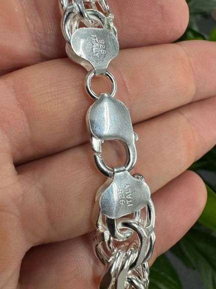 Sterling Silver 925 Heavy Double Curb 12mm Offset Cuban Chain Italy Necklace 24"