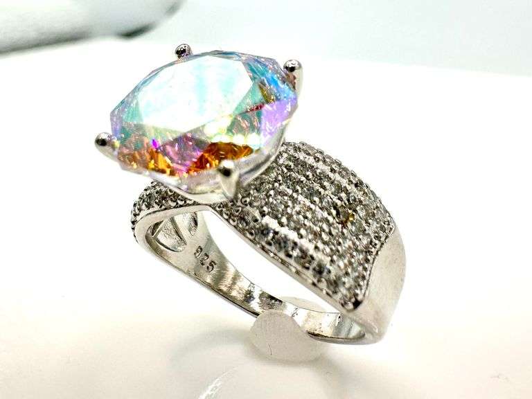 Dazzling 14 kt White Gold Plate 5 Ct Rose Cut Mystic Topaz Ring