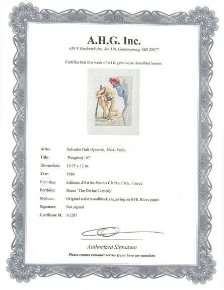 Highly Collectible Salvador Dali Original Color Engraving from The Divine Comedy