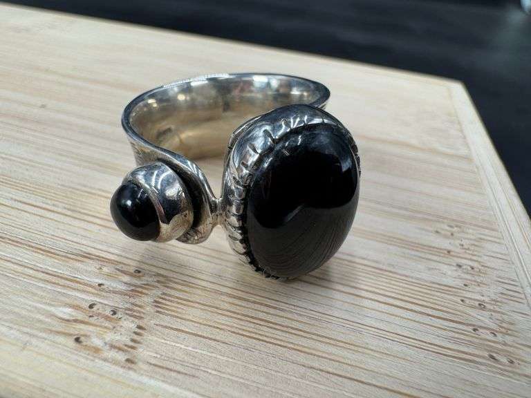 Sterling Silver Black Onyx Gemstone Cab Ring Size 10