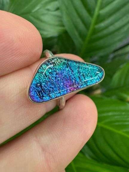 Sterling Silver 925 One of a Kind Dichroic Glass Ring Size 7