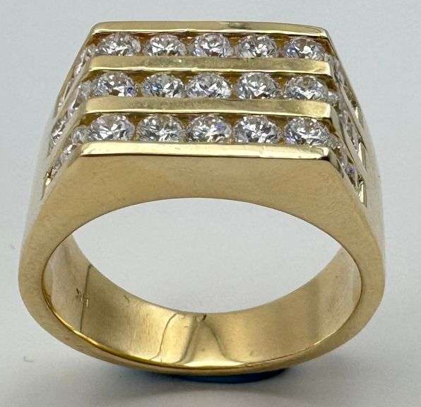 14K Yellow gold Men's Ring Three Row of 2.70ct