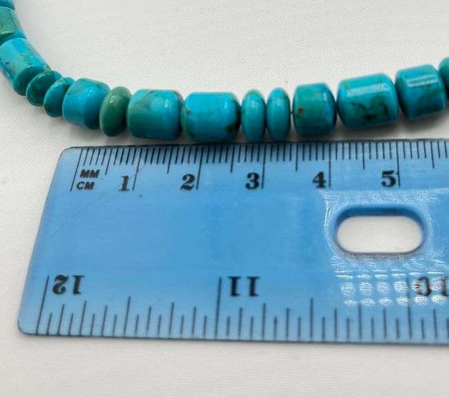 925 Sterling Silver Southwestern Style Turquoise Bead And Silver Brads Necklace