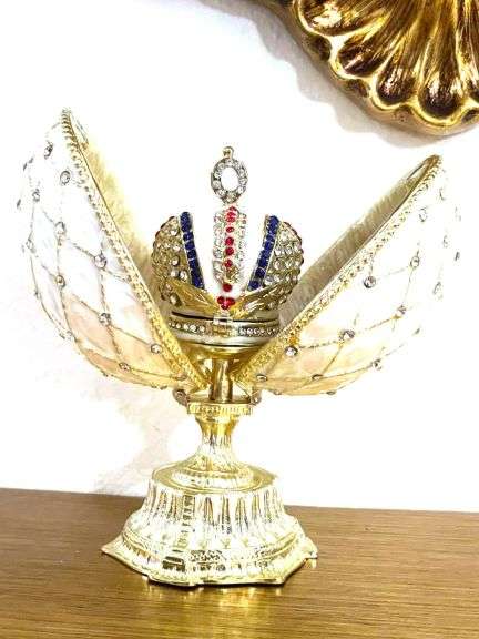 Beige Fabergé-Style Imperial Trinket Egg