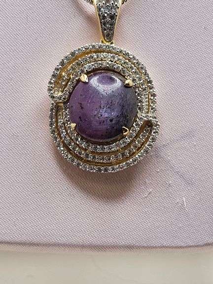 Extremely fine quality one Cabochon Ruby and Sapphire pendent in silver, GGA certfied