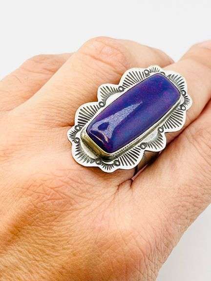 Vintage 925 Sterling Silver Rooki K.C Cook Purple Charoite Navajo Ring