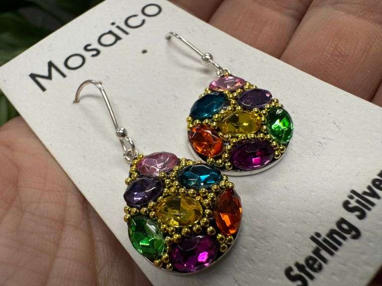 Sterling Silver 925 Mosaico Dangle Earrings w/ Austrian Cyrstals