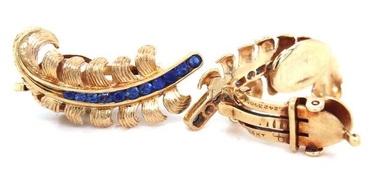 Vintage Tiffany & Co sapphire feather clip on earrings