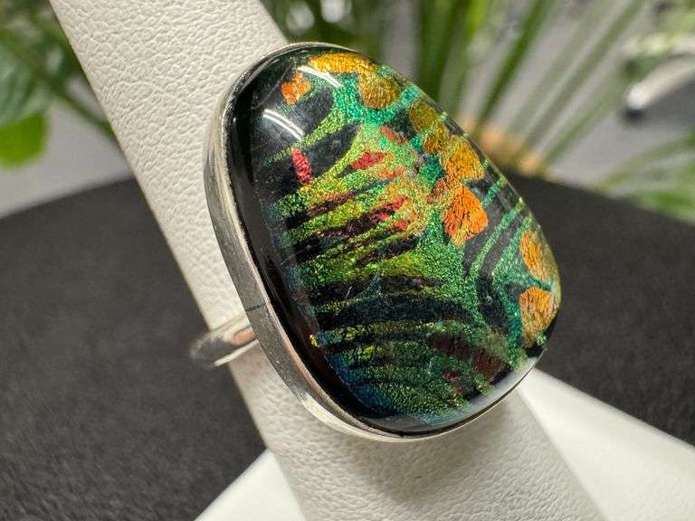 Sterling Silver 925 One of a Kind Dichroic Glass Ring Size 6