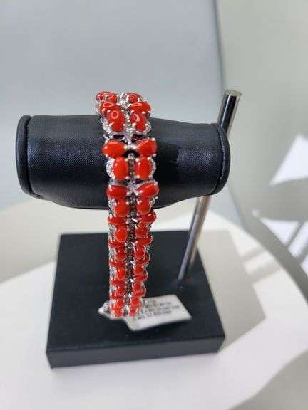 Coral Bracelet in Diamond Studded Sterling Silver