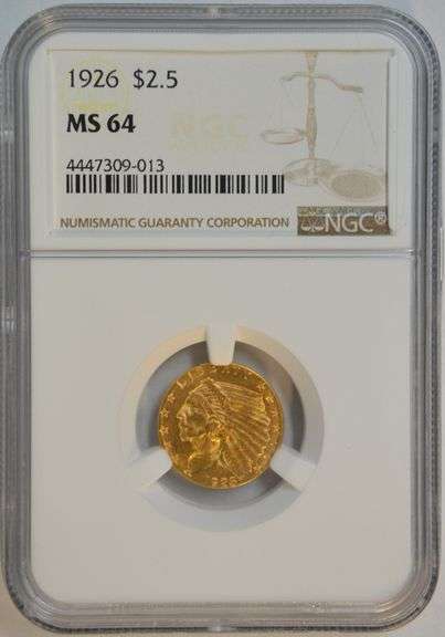 Virtual Gem BU 1926 $2.50 Indian Gold Piece. NGC MS64