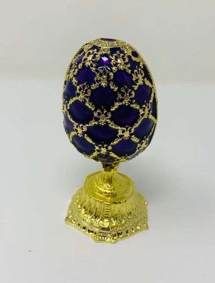 4.5” Purple Fabergé-Style Egg Replica Trinket Box with Nested Crown | Handmade Enamel & Crystal Coll