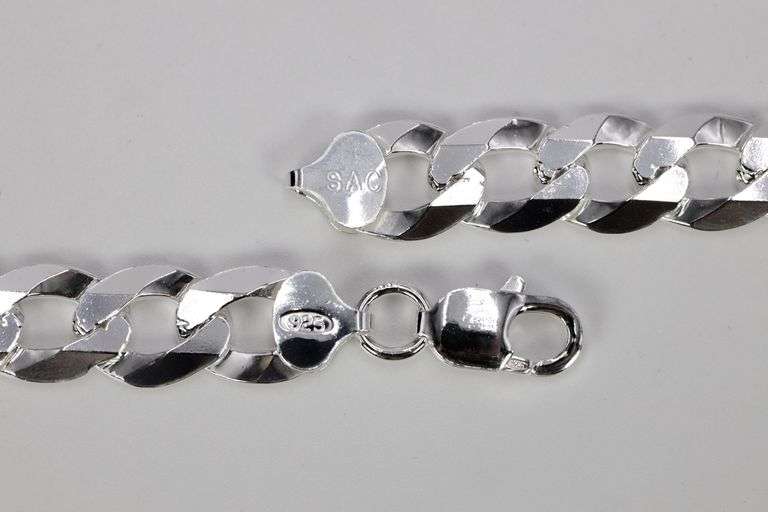 Men's 11.5mm Solid .925 Sterling Silver Flat Curb Chain Link Italy Necklace 22"