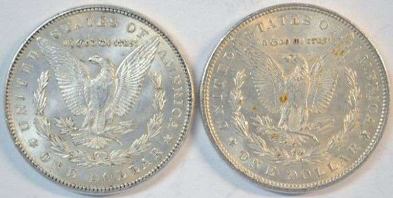 Creamy-white BU 1882-P and 1896-P Morgan Silver Dollars