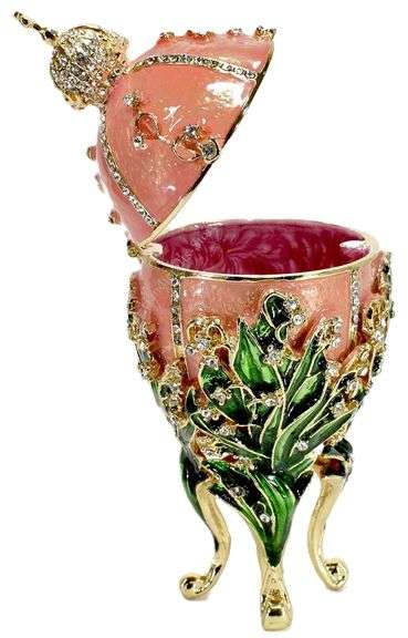 5.5" Russian Fabergé-Style Easter Egg Trinket Box – Lilies of the Valley, Handmade & Gold Plated
