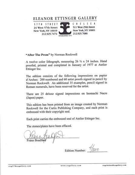 Exclusive Norman Rockwell Signed Limited Edition Lithograph "After The Prom" with Pubilshers Certifi