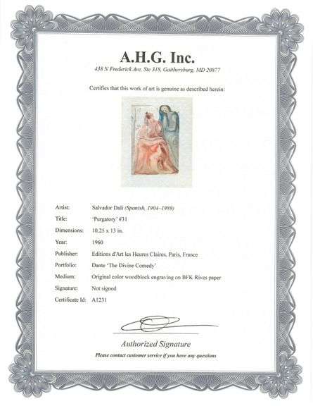 Highly Collectible Salvador Dali Original Color Engraving from The Divine Comedy