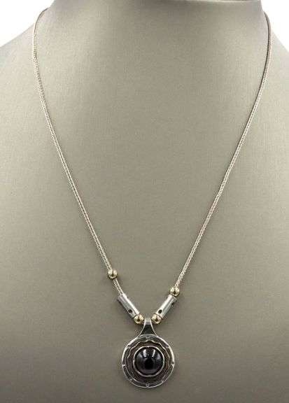 925 Sterling silver Garnet Cab 2 tone pendant on chain