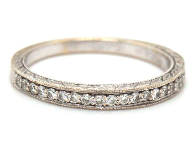 Contemporary 18K WG Etched Diamond Band