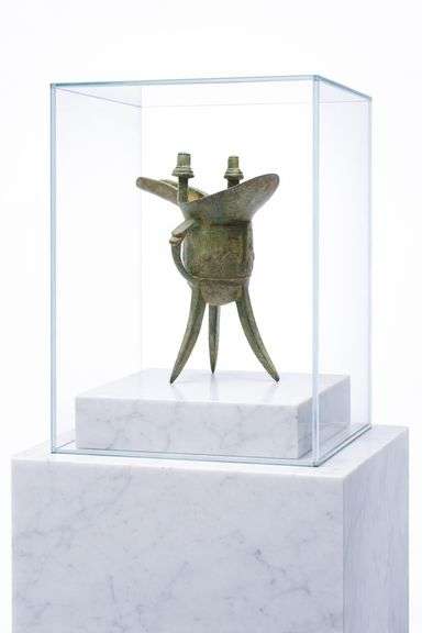 Verdigris Bronze Chinese Jué Wine Vessel