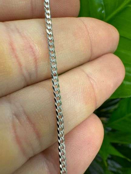 10k White Gold Solid Curb Link Chain 2mm Necklace 18"