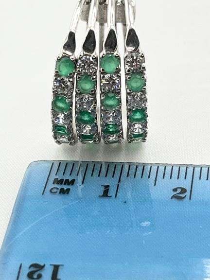 925 Sterling Silver Emerald Color And CZ Attached Row Band Ring