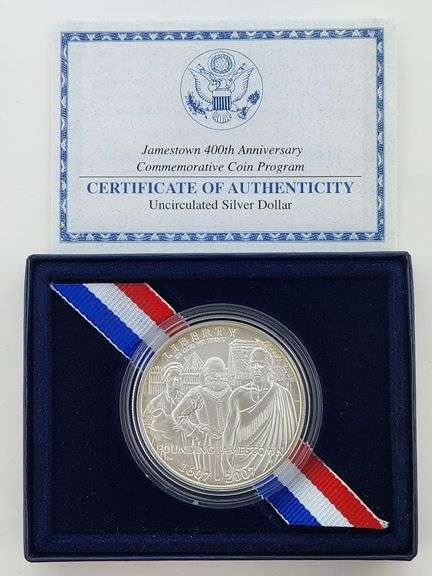 2007 Jamestown 400th Anniversary Commemorative Silver Dollar, OGP