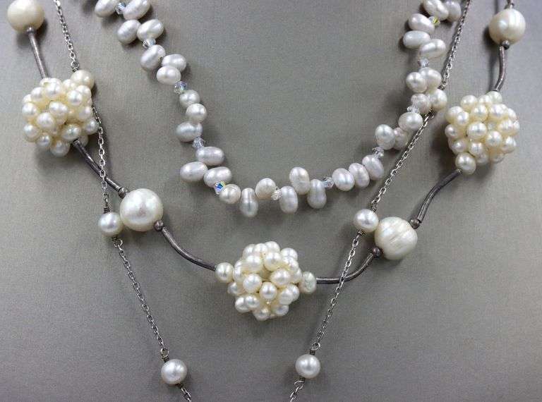 Group lot of 5 white fresh water pearl necklaces