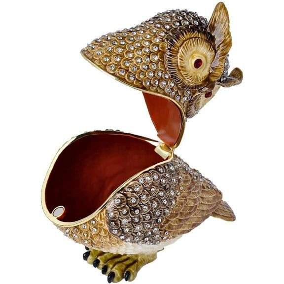 Bejeweled Gold-Plated Owl with Enamel Finish