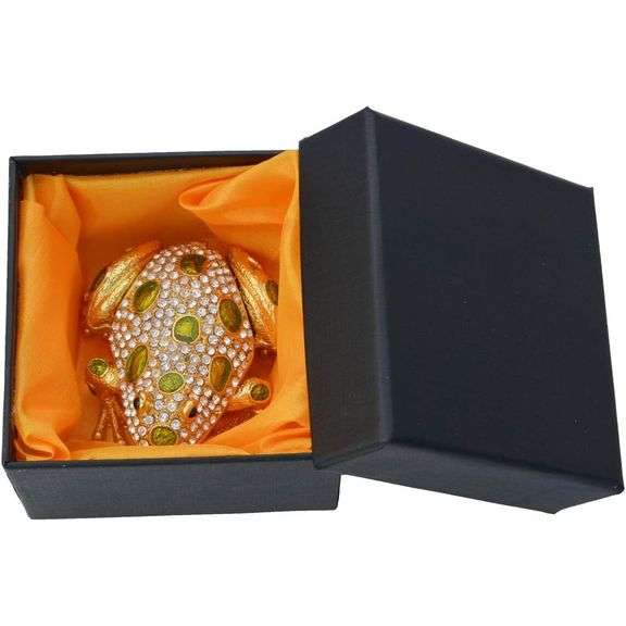 Jeweled Frog Trinket Box with Hinged Lid