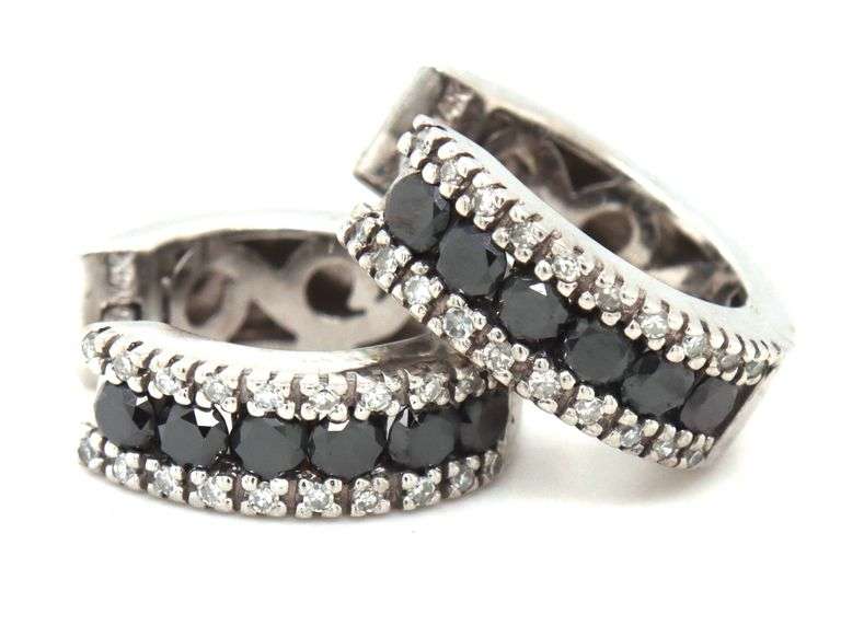 14kt White gold 1ctw black and white diamond hoop earrings