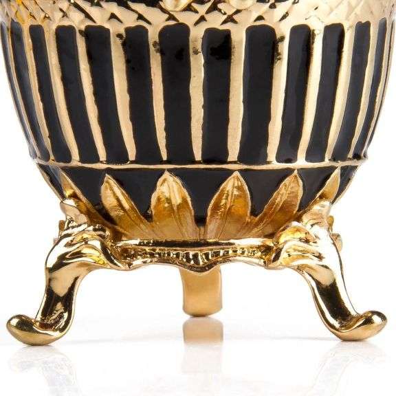 3" Ribbed Black & Gold Fabergé Egg Replica Jewelry Box – Easter Gift, Collectible Russian Egg