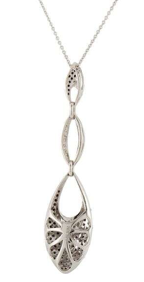 0.70ctw Pave Black and White Diamond Geometric Drop Pendant Necklace in 14K